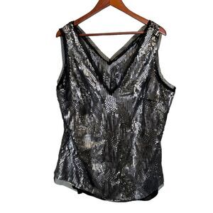 6TH & LANE Gray Metallic Sequined Sleeveless Pullover Blouse Sz 18 Party V Neck